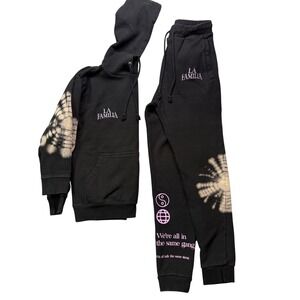 LA Familia Black Tie Dye Hoodie Sweatshirt Jogger Pants Set: Y2K,  Streetwear